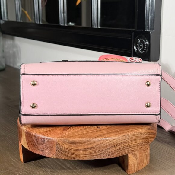 Pink Faux Leather Top Handle Satchel with Strawberry Twilly & Coin Purse Charm - Picture 7 of 15
